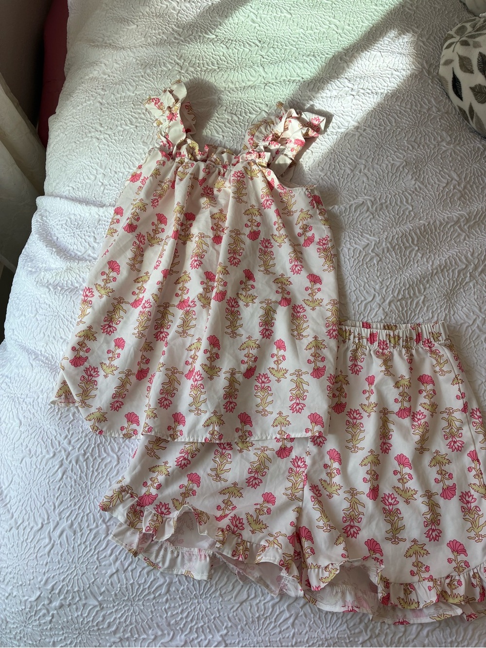 Large Floral Ruffle Pajama Set - Pink & Cream